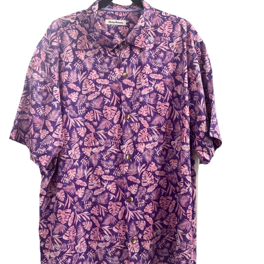 Tommy Bahama Casual Shirt Monstera Del Mar Parachute Purple Pink Mens XXL